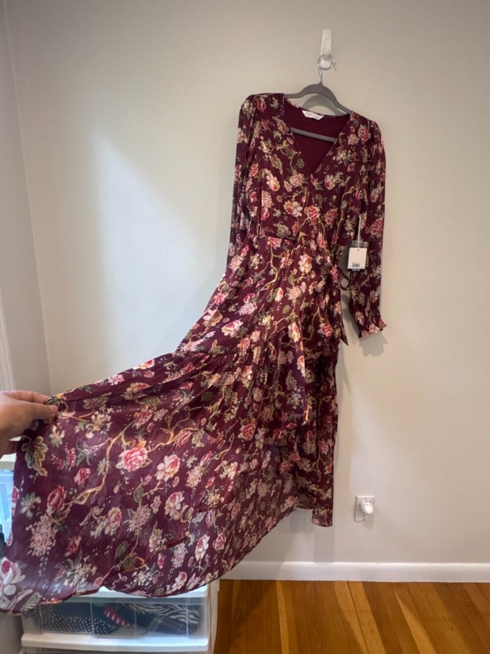 NWT LC Lauren Conrad Floral High-Low Wrap Dress β Burgundy β Size L πΈπ₯ - Picture 5 of 13